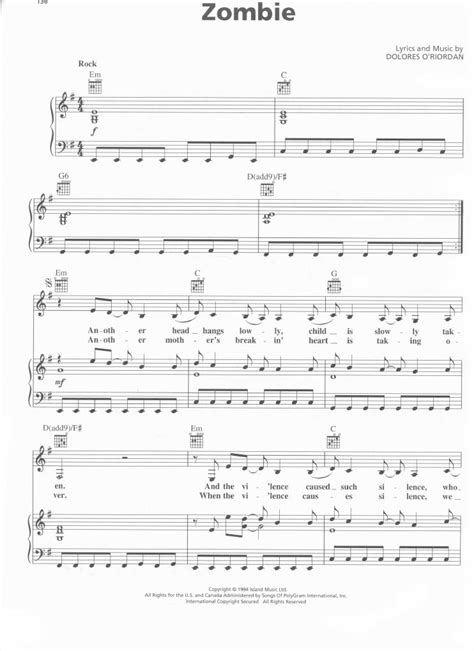 The Cranberries Zombie Piano Music Sheet Pdf The Cranberries Zombie