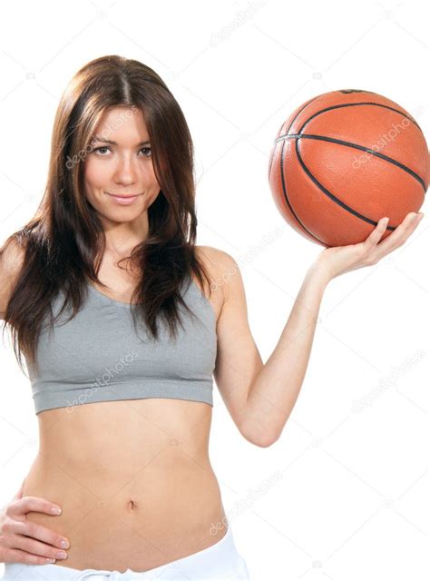 Pretty Brunette Woman Holding Basketball Stock Photo Dml5050 6387757