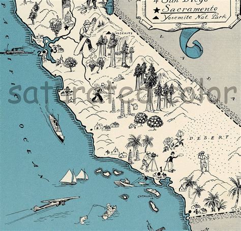 California Map Art High Res Digital Image 1930s Vintage Picture Map