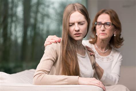 Depressed Black Mom And Daughter Avoid Talking After Fight Stock Image