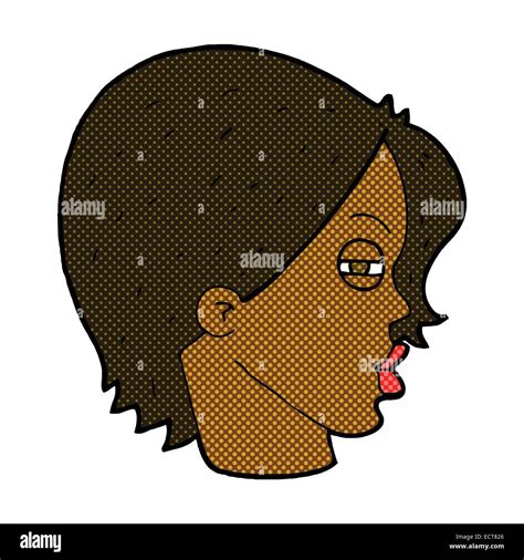 Retro Comic Book Style Cartoon Female Face With Narrowed Eyes Stock