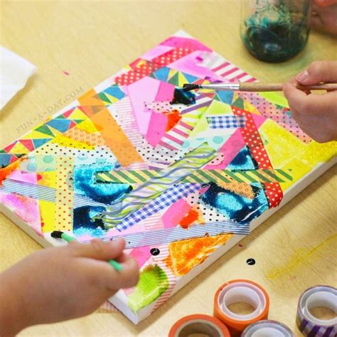 Today, i'm sharing over 25 of my favourite easy art techniques for kids! Tape and Watercolor Canvas Art for Kids | Fun-A-Day! | Art for kids, Preschool art projects ...