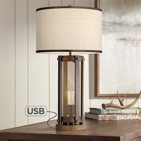Franklin Iron Works Farmhouse Table Lamp With Usb And Nightlight Led