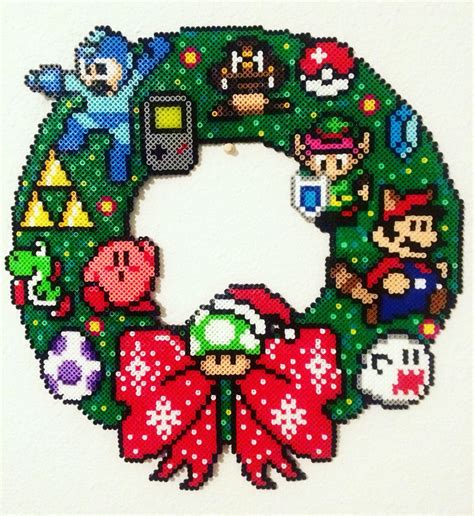 8 Bit Nintendo Christmas Wreath With Perler Beads