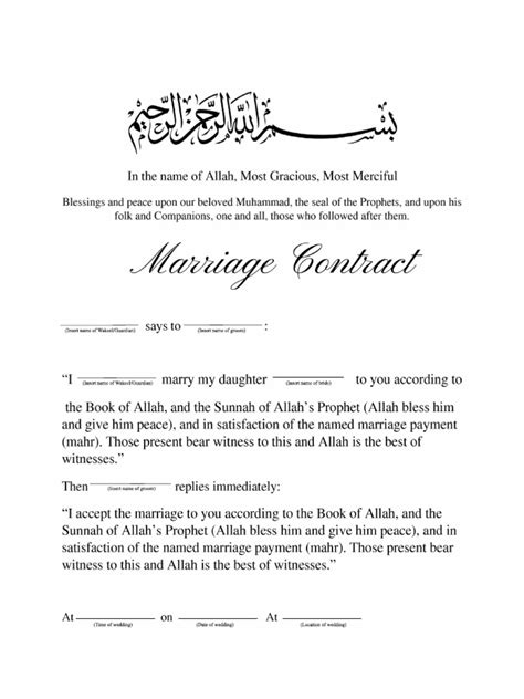 Halal Weddings Nikah Contract Pdf