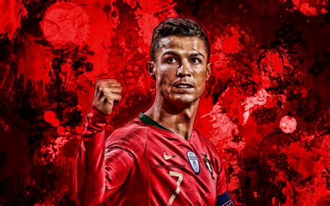 Download Wallpapers Cristiano Ronaldo Red Paint Splashes Portugal