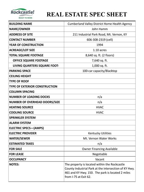 Real Estate Spec Sheet Fill Online Printable Fillable Blank