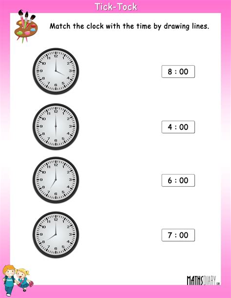 Match The Clock With The Time Math Worksheets