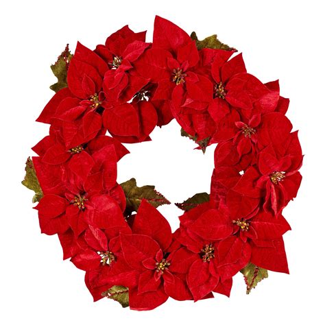 Holiday Time Deluxe Red Poinsettia Christmas Wreath Decoration 26