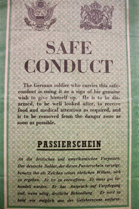 1944 Safe Conduct Card For Surrendering German Soldiers