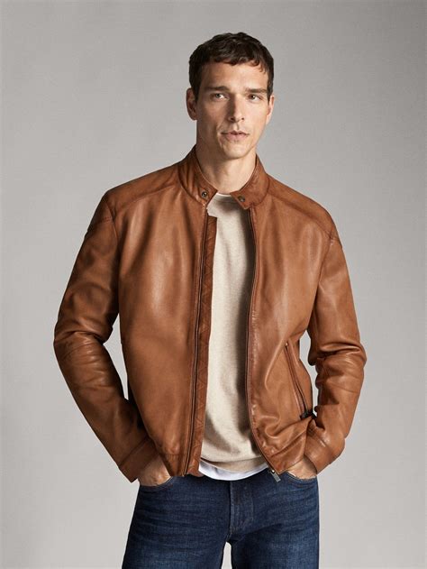 Massimo Dutti Hombre Cazadora Piel Detalle Hombro Coñac Xxl Leather Jacket Outfit Men