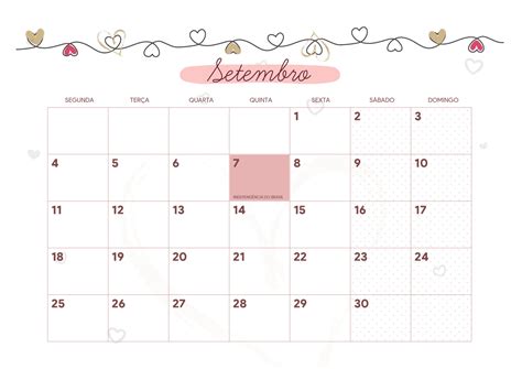Calendario Mensal 2023 Coracao Setembro Fazendo A Nossa Festa