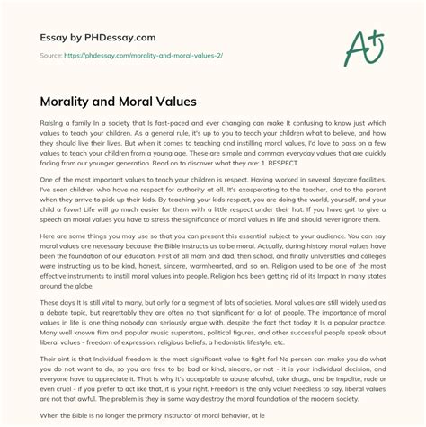 Morality And Moral Values Essay Speech Example