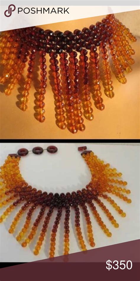 Vintage Fringed Necklace Handmade Amber Color Bead Handmade Necklaces