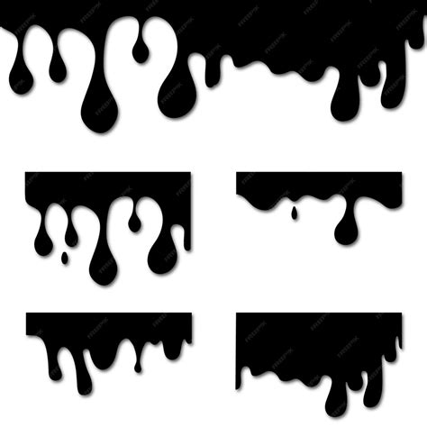 Premium Vector Set Of Black Melt Drips Or Liquid Paint Drops