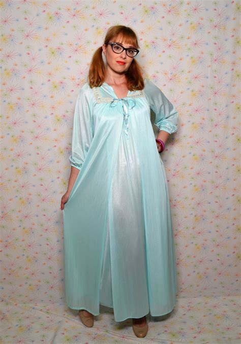 60s aqua blue peignoir set vintage 2 piece nightgown and robe 1960s kayser sleepwear size