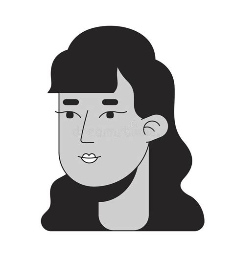 Casual Indian Lady With Curly Hair Black And White 2d Line Cartoon