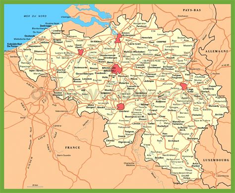 Belgium Road Map With Cities