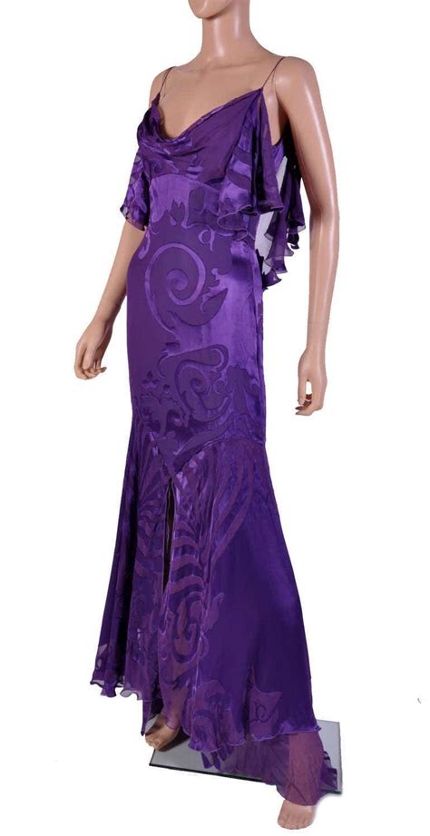 New Versace Amethyst Baroque Printed Silk Gow Silk Gown Dresses