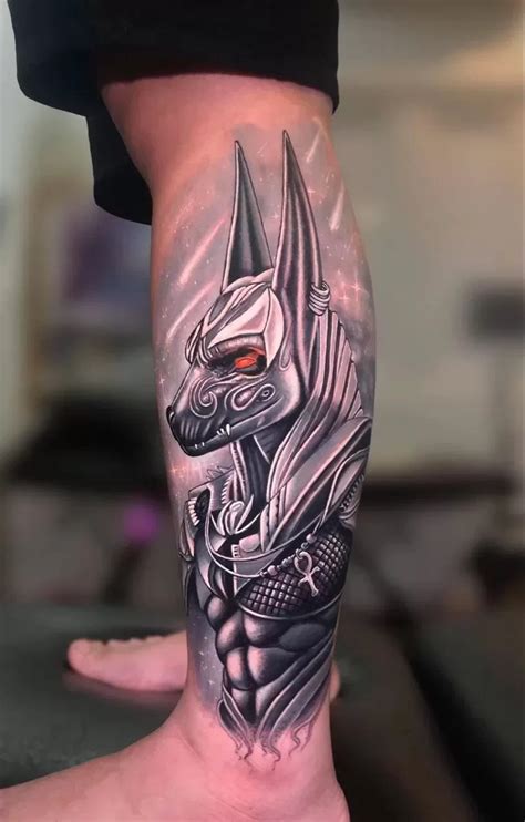Anubis Realistic Leg Tattoo Tattoogoto