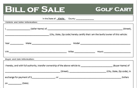 Free Alaska Golf Cart Bill Of Sale Template Off Road Freedom