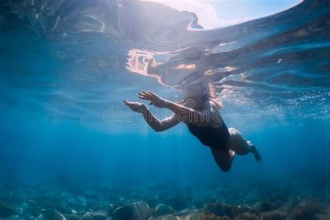 Sporty Woman In Bikini Swimming In Blue Ocean Activity Summer Days In Sea Stock Image Image