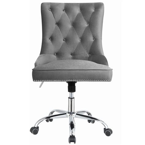 Coaster Velvet Tufted Swivel Adjustable Office Chair In Gray Cymax