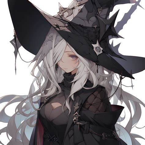 An Anime Character With White Hair Wearing A Witches Hat And Black