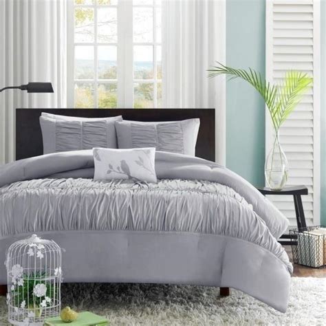 It's extra plush for supreme comfort, has a naturally wrinkled look and unique hand. Solid Gray Grey Ruched Pintuck 4pc Comforter Set Twin XL ...
