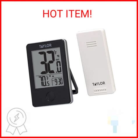 Taylor Wireless Digital Indoor Outdoor Thermometer Black Lcd