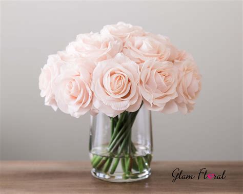 Real Touch Rose Flower Arrangement Light Blush Pink Roses In Etsy