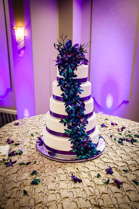 Purple And Teal Wedding Cake With Orchids Purple Turquoise Wedding