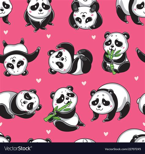 Cute Pandas Seamless Pattern Royalty Free Vector Image