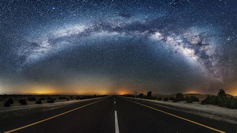 Wallpaper Night Galaxy Road Stars Milky Way Desert Atmosphere