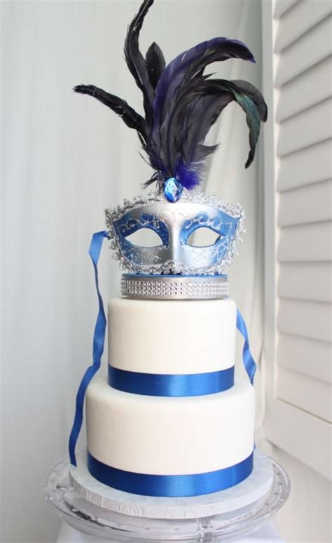 masquerade venetian mask cake topper royal blue and silver carnival 2669233 weddbook