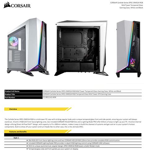 Corsair Carbide Spec Omega Rgb Mid Tower Tempered Glass Gaming Case