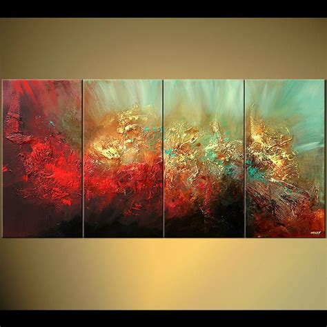 Original Abstract Art Paintings By Osnat Textured Red And Gold