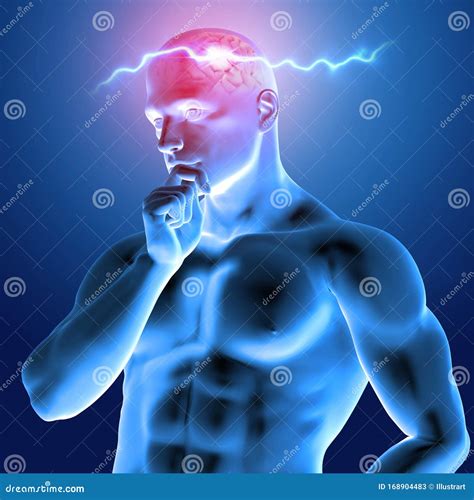 3d Render Of A Human Figure Thinking With Brain Highlighted Stock