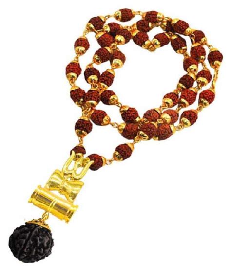 Golden Cap Rudraksha Mala With Trident Damru Locket Buy Golden Cap