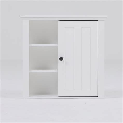 Its rectangular top (with 2 sink holes) is in light grey hues. Luxen Home White Wood Bathroom Wall Cabinet - WHIF384