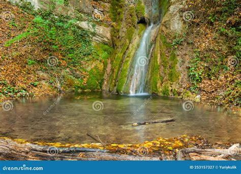Waterfall On Mountain River Falling Into Pool Stock Image Image Of