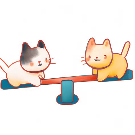 3d Happy Two Cats Playing On Seesaw Clipart With Watercolor · Creative