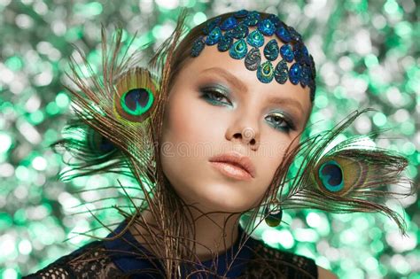 Beautiful Fashion Woman Face Woman In Peacock Image With Peacock