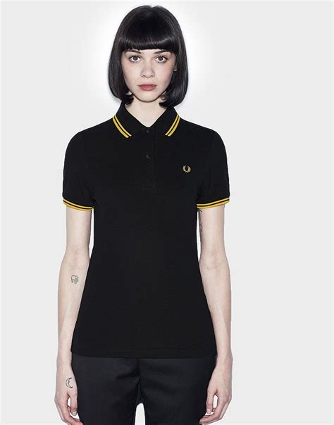 Fred Perry Womens Twin Tipped Polo Shirt Blackyellow Fred Perry Clothing Fred Perry Shirt