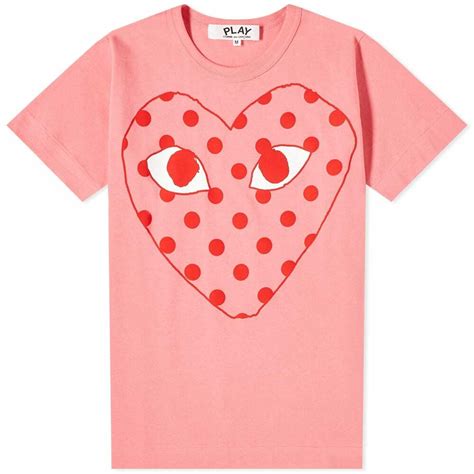comme des garçons play women s red heart polka dot logo t shirt in pink comme des garcons play