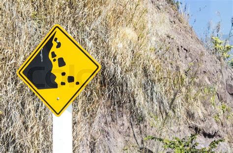 Warning Sign Beware Of Falling Rocks Stock Image Colourbox