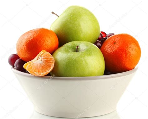 Bowl With Fruits Isolated On White Stock Photo By ©belchonock 19733699