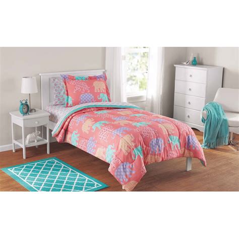 Comfortable twin xl bedding set that only contains the basics. Mainstays Kids Coral Elephant 5-Piece Bed in a Bag Bedding ...