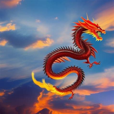 Flying Chinese Fire Dragon In The Sky Ai Generated Artwork
