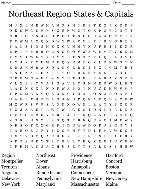 Northeast States And Capitals Quiz Printable Printable Word Searches